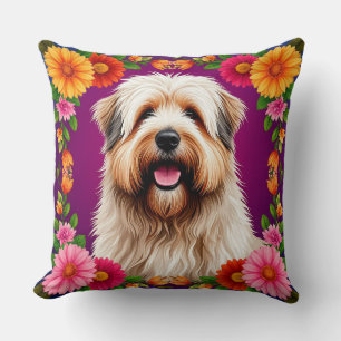 Cute Fluffy Dog Charming Pet Lover Floral Gift Cushion