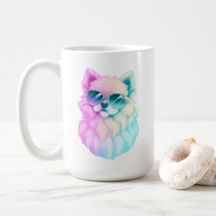 Cute fluffy dog in sunglasses coffee mug