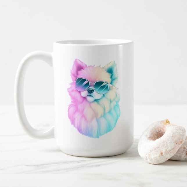 Cute fluffy dog ​​in sunglasses coffee mug (With Donut)