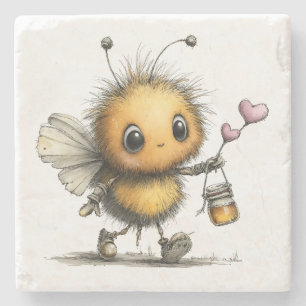 Cute Fluffy Fantasy Bee Stone Coaster