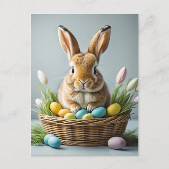 Cute Fluffy Festive Little Easter Bunny Postcard (Front)