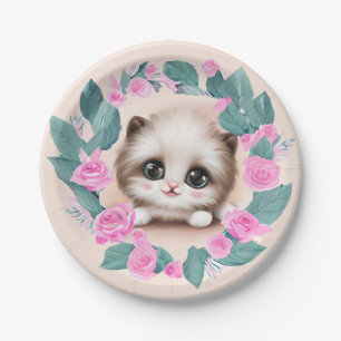 Cute Fluffy Furr Ball Kitten Paper Plate