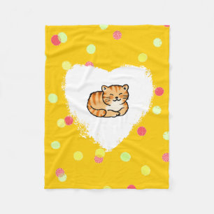 cute fluffy ginger and white cat fleece blanket