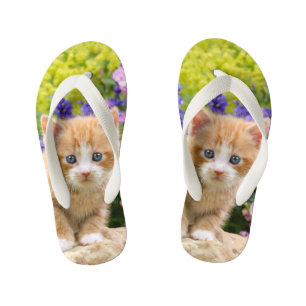 Cute Fluffy Ginger Baby Cat Kitten Pet Photo  Kids Kid's Thongs
