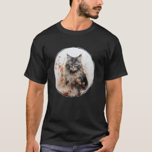 Cute Fluffy Grey & Brown Tabby Cat and Flowers Pai T-Shirt