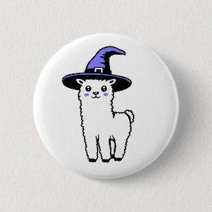 Cute Fluffy Halloween Llama Wearing Purple Witch 6 Cm Round Badge