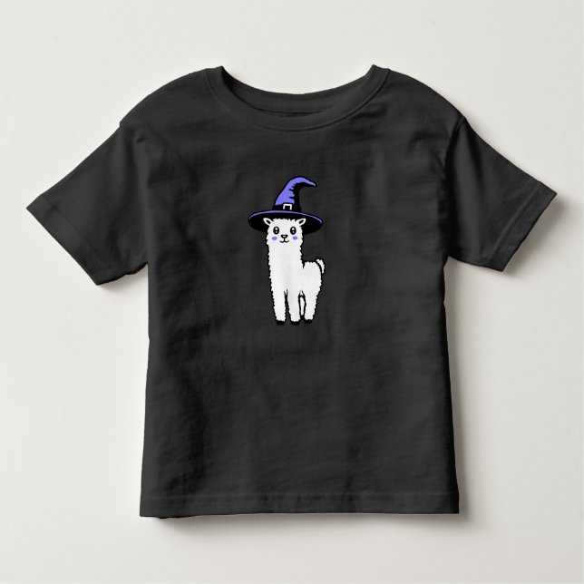 Cute Fluffy Halloween Llama Wearing Purple Witch Toddler T-Shirt (Front)