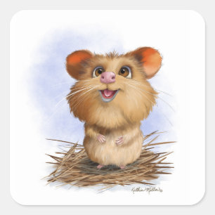Cute Fluffy Hamster Cartoon Square Sticker