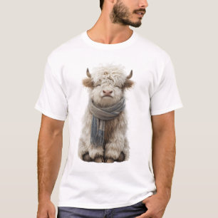 Cute Fluffy Highland Cow Calf Wearing a Scarf T-Shirt