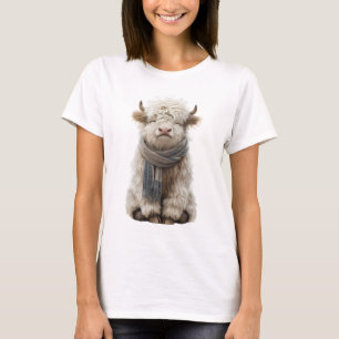 Cute Fluffy Highland Cow Calf Wearing a Scarf T-Shirt