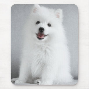 Cute Fluffy Japanese Spitz Puppy Mouse Pad