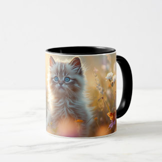 Cute Fluffy Kitten in Wildflowers Coffee Mug