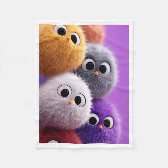 Cute Fluffy Little Furry Creatures Fleece Blanket (Front)
