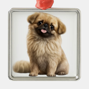 CUTE FLUFFY LITTLE PEKINGESE PUPPY DOG METAL ORNAMENT