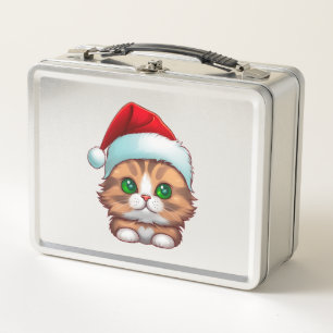 Cute Fluffy Munchkin Christmas Cat Classic T-Shirt Metal Lunch Box