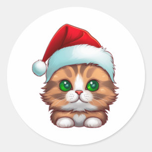 Cute Fluffy Munchkin Christmas Cat Classic T-Shirt Round Sticker