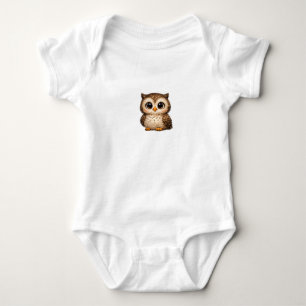 Cute Fluffy Owl Big Eyes Cartoon Digital Art Brown Baby Bodysuit