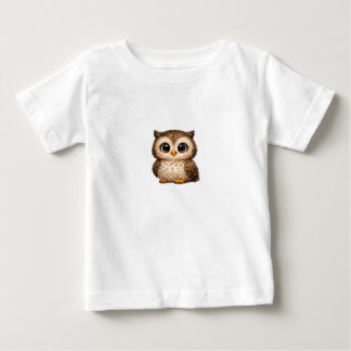 Cute Fluffy Owl Big Eyes Cartoon Digital Art Brown Baby T-Shirt