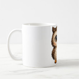 Cute Fluffy Owl Big Eyes Cartoon Digital Art Brown Coffee Mug