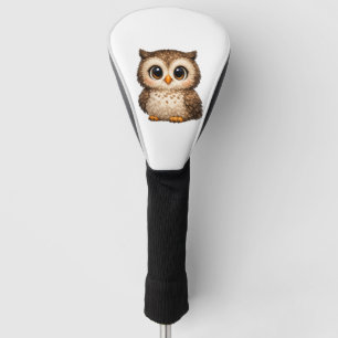 Cute Fluffy Owl Big Eyes Cartoon Digital Art Brown Golf Head Cover
