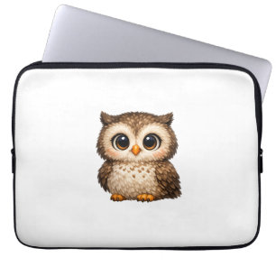 Cute Fluffy Owl Big Eyes Cartoon Digital Art Brown Laptop Sleeve