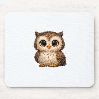 Cute Fluffy Owl Big Eyes Cartoon Digital Art Brown Mouse Pad