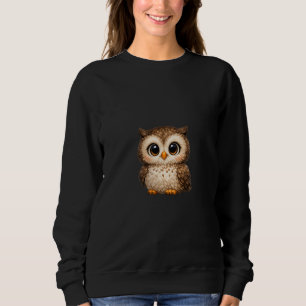 Cute Fluffy Owl Big Eyes Cartoon Digital Art Brown Sweatshirt