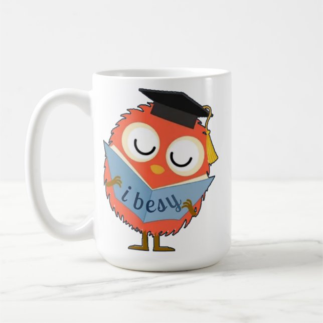 Cute Fluffy Owl Mascot Coffee Mug (Left)