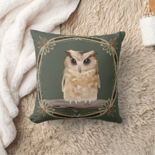 Cute Fluffy Owl With Floral Frame Cushion