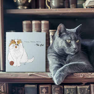 Cute Fluffy Persian Cat Funny Meow Blue Ceramic Tile