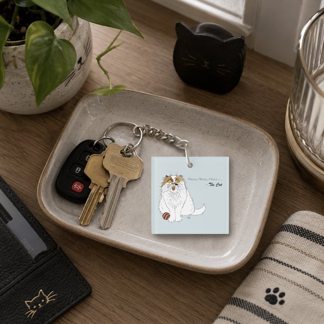 Cute Fluffy Persian Cat Funny Meow Blue Key Ring (Creator Uploaded)