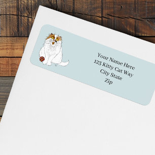 Cute Fluffy Persian Cat Funny Meow Blue Return Address Label