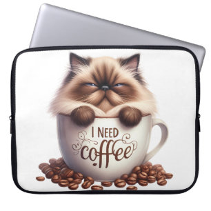 CUTE FLUFFY PERSIAN KITTEN IN COFFEE CUP LAPTOP SLEEVE