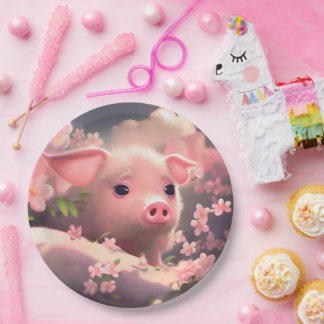 Cute Fluffy Pig Paper Plate