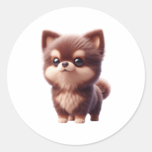 Cute Fluffy Puppy � Adorable Dog Design Classic Round Sticker