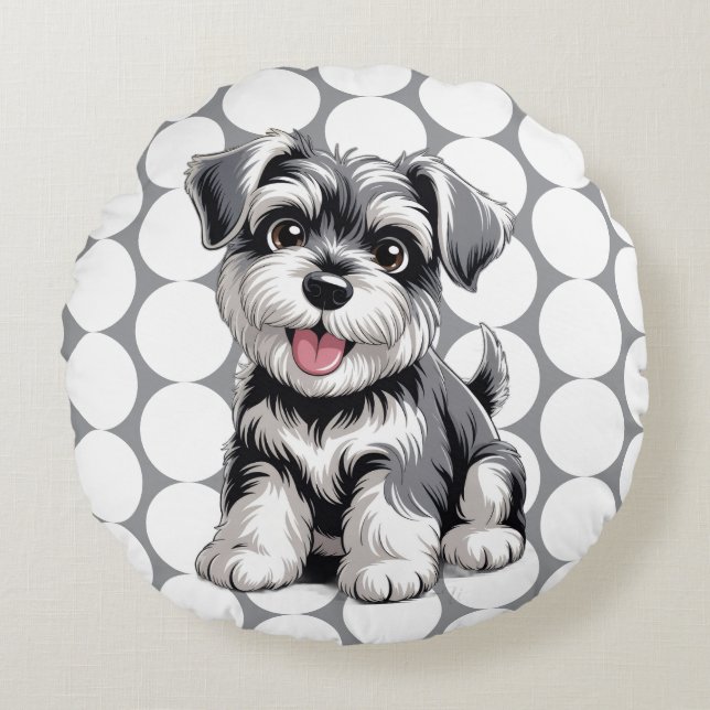 Cute Fluffy Puppy Round Cushion (Front)