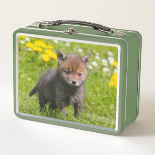 Cute Fluffy Red Fox Kit Cub Wild Baby Animal Photo Metal Lunch Box