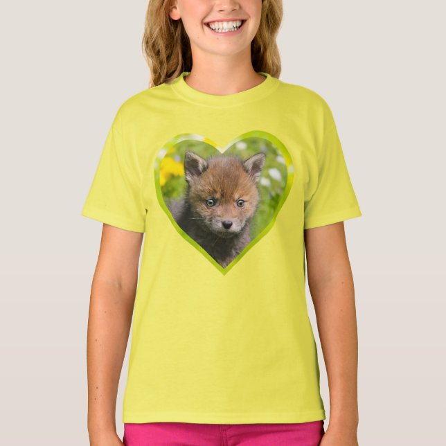 Cute Fluffy Red Fox Wild Baby Animal Photo heart - T-Shirt (Front)