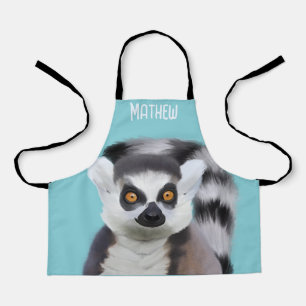 Cute Fluffy Ring-Tailed Lemur Face - Blue Apron