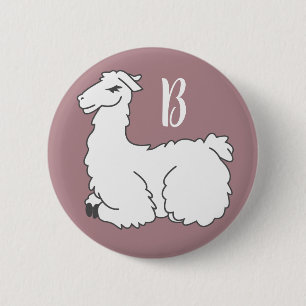 Cute Fluffy Sleeping Llama   Monogram 6 Cm Round Badge