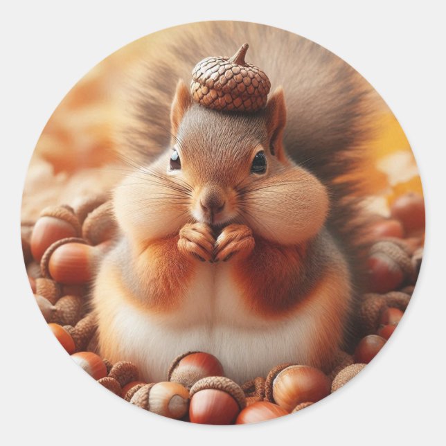Cute Fluffy Squirrel  Classic Round Sticker (Front)