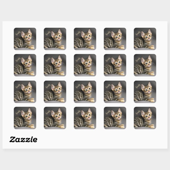Cute fluffy tabby cat baby  square sticker (Sheet)