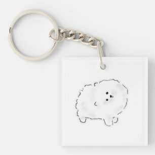 Cute Fluffy White Bichon Pomeranian Dog Doodle Ill Key Ring