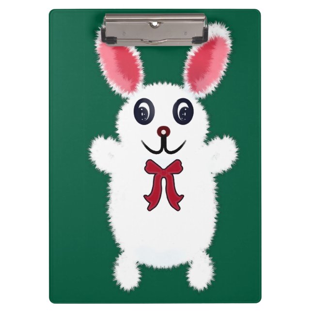 Cute Fluffy White Bunny Rabbit with Red Bow - Chri Clipboard (Front)