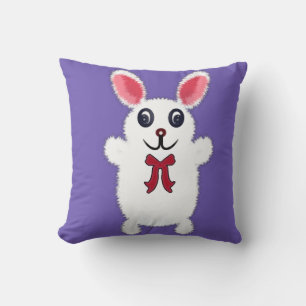Cute Fluffy White Bunny Rabbit with Red Bow - Chri Cushion