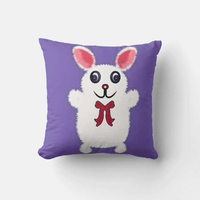 Cute Fluffy White Bunny Rabbit with Red Bow - Chri Cushion (Front)