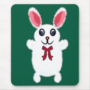 Cute Fluffy White Bunny Rabbit with Red Bow - Chri Mouse Pad