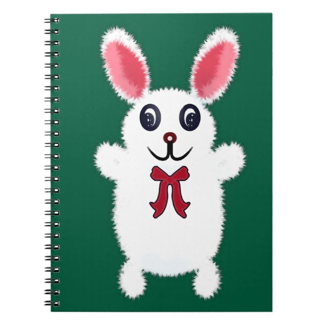 Cute Fluffy White Bunny Rabbit with Red Bow - Chri Notebook (Front)