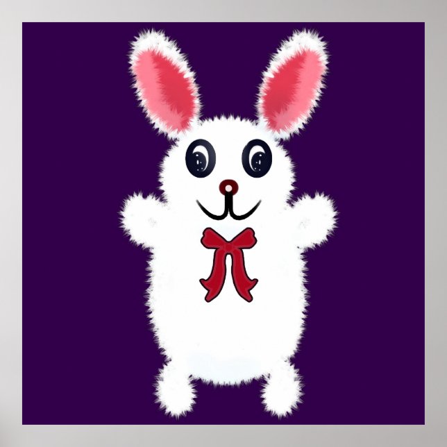 Cute Fluffy White Bunny Rabbit with Red Bow - Chri Poster (Front)