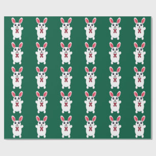 Cute Fluffy White Bunny Rabbit with Red Bow - Chri Wrapping Paper
